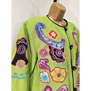 Vtg Patchington Blazer Sz PXL Green Artsy Whimsical Paisley Artisan Boho Teacher